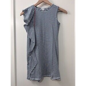 Splendid Girls Sleeveless Blue White Stripe Dress Ruffle Cotton Modal Size 12